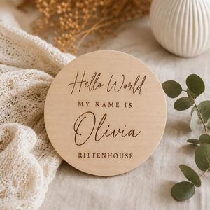 Custom Laser Engraved Baby Name Announcement <b>Sign</b> Hello World <b>Wooden</b> Newborn Photo Prop <b>Personalized</b> Durable Baby Factory Price - Product Image 5