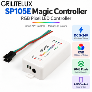 ตัวควบคุม Magic Controller รุ่น SP105E แรงดันไฟฟ้า DC5-24V พร้อมระยะควบคุมพื้นที่เปิดกว้าง 20 เมตร สำหรับแถบไฟ LED แบบโปรแกรมได้ ควบคุมผ่านแอปพลิเคชันบนมือถือ - Product Image 2