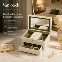 Boîte de rangement de bijoux de luxe grande capacité avec tiroir, miroir et compartiments, logo personnalisé disponible