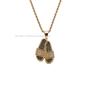 <b>Copper</b> Zircon Slides Pendant Necklace, Men's Hip Hop Streetwear Jewelry Statement Piece - Product Image 4