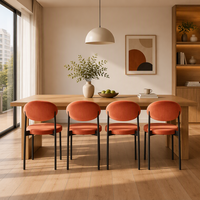 Chaise d'appoint de cuisine avec dossier ovale rembourré et siège rond, structure en métal, orange, chaise de salle à manger moderne