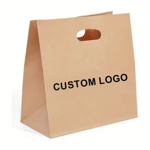 Wholesale Customized Logo Eco Friendly Snack French Fries Paper Bag Recyclable Food Grade Kraft Paper Bag With Die Cut Handle - Product Image 1