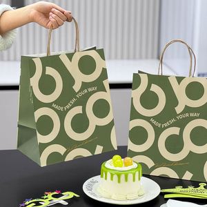 Custom Eco-Friendly Disposable Biodegradable Kraft <b>Paper</b> Bags with Handles for Dessert Cake Croissant Bread Toast Takeaway - Product Image 5