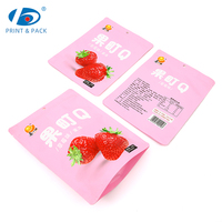 Sachets Doypack personnalisés imprimés pour snacks gélifiés, résistants à l'humidité, roses et jaunes, avec fermeture éclair