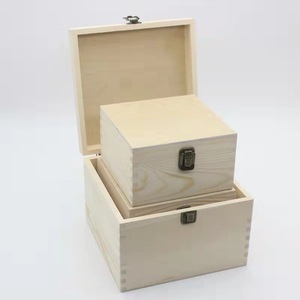 Juego de cajas de almacenamiento de madera, organizador de joyas de color madera natural, caja de embalaje de madera maciza con diseño de tapa abatible para almacenamiento de joyas - Product Image 2