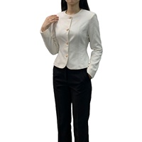 Jaket Blazer Wanita Kerah Bulat Lengan Panjang Kancing Logam Bentuk Bintang Peplum Hem Slim Fit Kain Bertekstur Jas Putih Wanita Kantoran