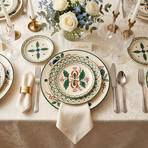 Juego de Vajilla de Cerámica Estilo Bohemio con Diseño de Escamas de Pescado, Platos y Tazones de Porcelana para Bodas, Banquetes, Catering y Venta al por Menor - Product Image 1
