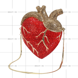 Bolso de Mano Romántico con Cristales en Forma de Corazón para Mujer, Brillante con Pedrería, para Eventos Nocturnos, Bodas, Halloween, con Correa de Cadena - Product Image 3