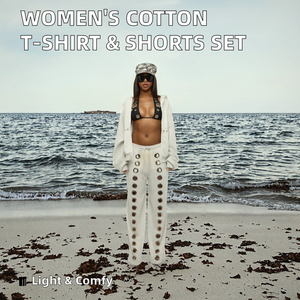 Conjunto de 2 Piezas de Algodón de Manga Corta para Mujer, Camiseta Holgada con Cuello Redondo y Pantalones Cortos para Verano, Chándal de Algodón Transpirable - Product Image 2