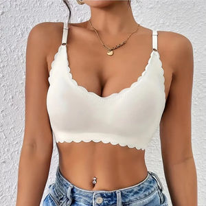 Sujetador sin aros con relleno de copa 3/4, sin tirantes, con borde festoneado, de seda helada y cierre trasero invisible, para mujer, disponible en siete colores. - Product Image 2