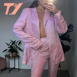 TUOYI Customized Jacket Sexy Fashion Women High Street Club Party Glitter Turn-Down Collar Long Sleeve Blaze