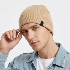 Tan Knit <b>Beanie</b> Top Seller Outdoor & Beach Wear Unisex Winter Warm Ribbed Knitted <b>Hat</b> Custom Logo Skull Cap Polyester/Cotton - Product Image 1