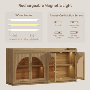 <span class=keywords><strong>Buffet</strong></span> avec éclairage LED, armoire à 4 portes en verre arqué, meuble de rangement pour cuisine et salle à manger - Product Image 3
