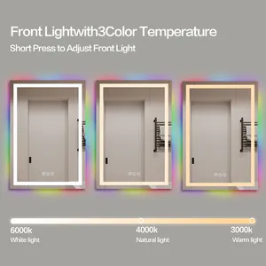 กระจกส่องสว่างกันออกซิเดชันกระจก LED ของโรงแรมมีแสงไฟจาก RGB backlit