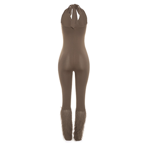 Viviblook C26JP289 – combinaison slim à lacets et franges pour femme, couleur unie, patchwork, nouvelle collection automne - Product Image 4