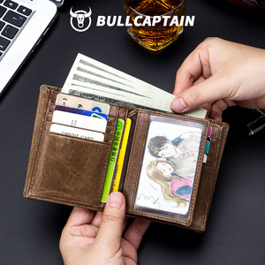 BULLCAPTAIN <b>Mens</b> Genuine Leather Blocking RFID <b>Wallet</b> Bifold Money Credit Card Holder Purse <b>Wallet</b> <b>for</b> Man Zipper Coin Purse - Product Image 3