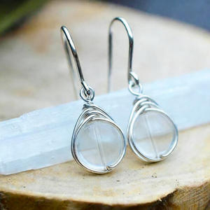 Boucles d'oreilles pendantes en argent E2828 avec cristaux naturels en forme de goutte d'eau, sertissage clos, style minimaliste, pour femme, à porter au quotidien - Product Image 3