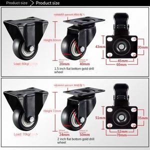 Rodízios Industriais de Polipropileno com Base/Placa, Rodas Giratórias Pequenas com Freio para Móveis, Camas e Mesas, 1.5-2.5 Polegadas, Pretos - Product Image 6