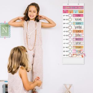 Tabla de Horarios Diarios de Bolsillo, 13x35.5 Pulgadas, Estilo Boho, Tablero Visual de Gestión del Tiempo con 24 Tarjetas para el Regreso a Clases - Product Image 6