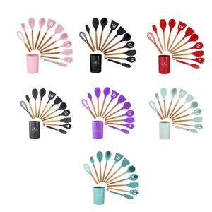 12 Pcs Custom <b>Silicone</b> Cookware Set With Wooden Handle Includes Knife Spoon Ladle-Food Kitchen Accessories <b>Tool</b> - Product Image 4