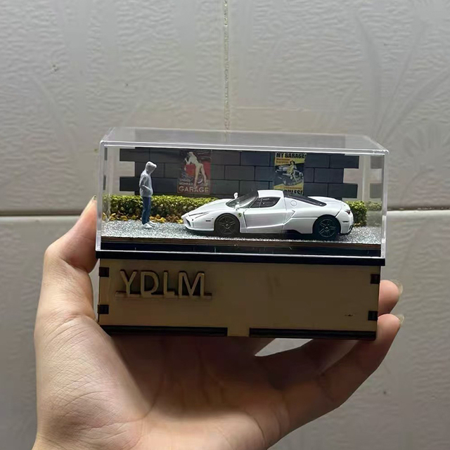 1/64 Scale Wood Model Car Collection Display Box Handmade Miniature Three-dimensional Road Scene Platform Sand Model