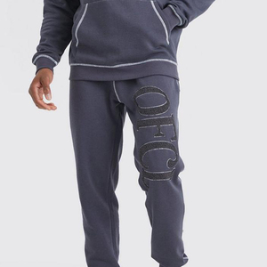 Men's Gray Hooded Sweatshirt Set With Embroidered OFCL Logo Pocket Regular Fit Casual Autumn Wear - Product Image 6