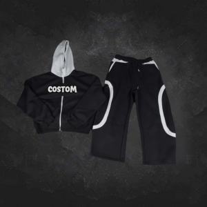 Ensemble de survêtement vintage d'hiver à capuche, lourd, écologique, respirant, patchwork, streetwear, jogging - Product Image 4