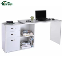 Bureau d'angle moderne en bois blanc avec étagère de rangement, extensible, convertible, rotatif à 360 degrés, pour ordinateur