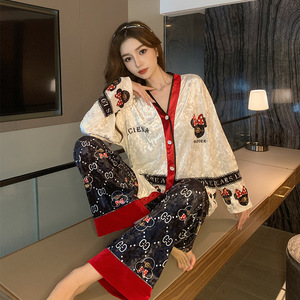 Với Giá Rẻ Giá 2 Pcs Sang Trọng Nhung Ngủ Phụ Nữ Sexy Pajama Set Ngủ <span class=keywords><strong>Saxy</strong></span> Đêm Ăn Mặc - Product Image 3