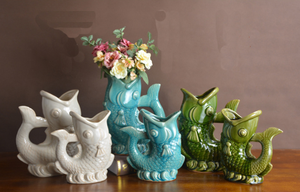 Sculptures de poissons uniques en céramique, pot en forme de poisson émaillé bleu craquelé et usé, pot à cactus, jardinière pour plantes, <span class=keywords><strong>vase</strong></span> - Product Image 6