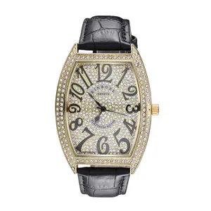 时尚优雅经典风格手表钻石表壳缝纫表盘女士创意皮革手表