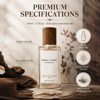 Huile de Parfum Unisexe en Cuir Ombre à Formule Haute Concentration, Tenue 24 Heures, Prête pour la Soirée - Offre Spéciale