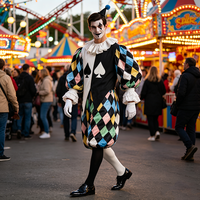Costume de Clown Harlequin Pierrot Coloré pour Hommes, Motif Pique et Diamant, en Polyester, Style Années 70, Vintage, pour Adultes, Halloween, Cirque
