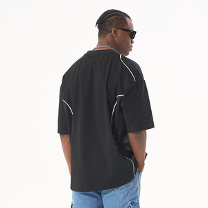 Camiseta informal personalizada <span class=keywords><strong>de</strong></span> alta calidad para hombre, longitud corta <span class=keywords><strong>de</strong></span> gran tamaño con nuevo diseño <span class=keywords><strong>de</strong></span> contraste <span class=keywords><strong>de</strong></span> corte <span class=keywords><strong>de</strong></span> arco <span class=keywords><strong>de</strong></span> retazos <span class=keywords><strong>de</strong></span> malla, estampado teñido liso - Product Image 4