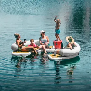 热卖浮岛帐篷，水上游戏带盖的浮动充气水上平台