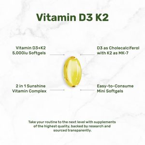Vitamina <span class=keywords><strong>K2</strong></span> <span class=keywords><strong>MK7</strong></span> <span class=keywords><strong>D3</strong></span> 50000 UI, 250 Cápsulas Blandas, Suplemento Dietético para Mejorar la Densidad Ósea, Apoyo Cardíaco e Inmunológico para Adultos - Product Image 2