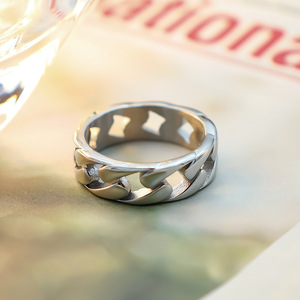 Jx Geometric Hollow Chain <b>Ring</b> Men's <b>Titanium</b> Steel Cuban Style Jewelry Gift Fashion <b>Rings</b> - Product Image 4