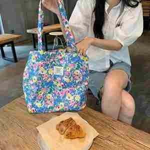 Hot Sale Flower Printed Tote Bag Reusable Drawstring <b>Shopping</b> Bag Large Capacity Cotton Tote Bags for Daily Work School Travel - Product Image 3
