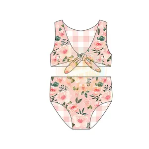 2024 High Quality Custom Kids Swimming Suit Swimwear Beachwear Kids Vest Floral Print Bottom Baby Girls Swimsuit