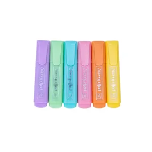 RTS 6pcs/PVC Bag OEM/ODM Acceptable Supplier Pastel Colorful Normal Size Highlighter Marker Highlighter Pen Set With Clip