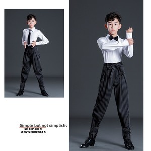 Veste de performance pour garçons, costume de danse latine pour enfants, été, rayée, polyester/coton/soie de lait, tenue d'entraînement - Product Image 2