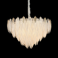 Lustre en verre à plumes dorées de luxe français GRSD, dimmable, taille moyenne, pour villas, salons, chambres, halls d'hôtel, restaurants