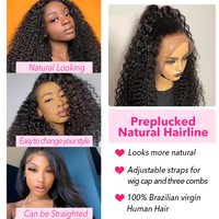 Peluca de Cabello Humano Rizado con Frente de Encaje Transparente HD 13x6, Densidad 250%, Pre-Desplumada, Sin Pegamento, Estilo Kinky Curly