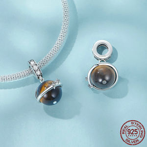 Miles de unidades en stock: Abalorio de plata de ley S925 con piedra azul brillante, diseño de sol y luna, para pulsera de 3 mm, joyería fina. - Product Image 3