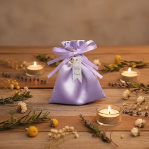 Small-scale Glossy Satin Fabric Gift Bag Drawstring Closure Pocket 12*14 cm for Wedding <b>Sweet</b> Treats <b>Packaging</b> Printing - Product Image 1