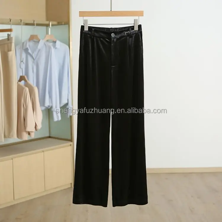 Woman High Waist Black Suit Pants Office Ladies Belted Straight Leg Slacks Trousers