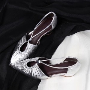 รองเท้าส้นแบนหัวแหลมสง่างามรองเท้าผู้หญิงหนังแท้ T-STRAP SLIP-ON ระบายอากาศฤดูร้อน - Product Image 2