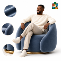 Fauteuil pivotant rond en velours avec base en métal doré et coussin pied-de-poule, canapés modernes rembourrés pour salon