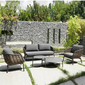 Set da giardino per divani in Rattan con resistenza agli agenti atmosferici all'aperto per Patio con mobili in vimini moderni personalizzati di fascia alta