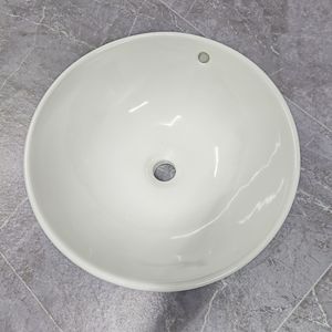 Lavabo de comptoir rond en céramique moderne 430 mm, évier artistique épaissi sans trous, lavabo monobloc - Product Image 3